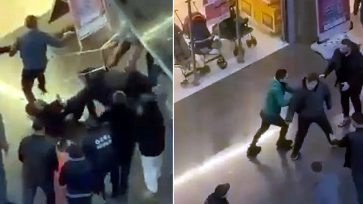 AVM’de güvenlik görevlileri ile iki kişi arasında kavga! Tekme, yumruk, sandalye ve cop havada uçuştu